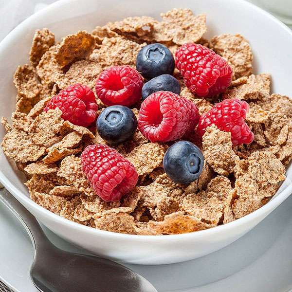 image of a bowl of cereal with berries on top.